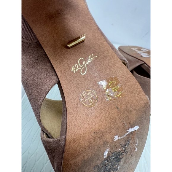 42 Gold Saldana Kid Suede Sandal Womens 6 Open Toe Criss Cross Strap Tan - Picture 8 of 9